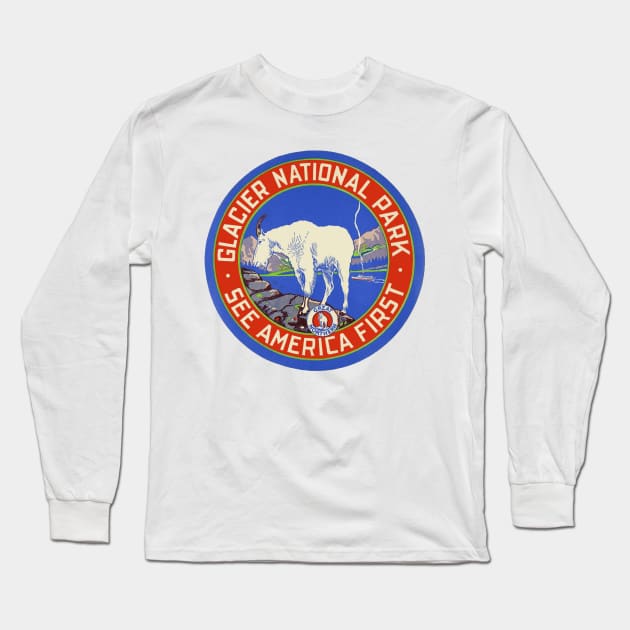 Vintage Glacier National Park Logo Long Sleeve T-Shirt by Naves